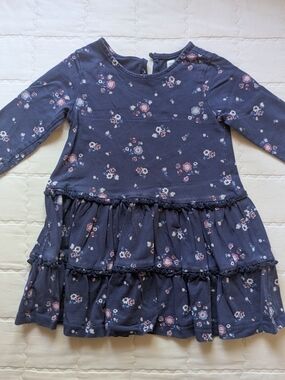 Tea Collection Navy Floral Tiered Dress with Pink Accents